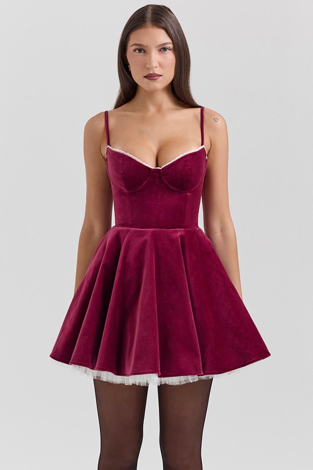 Minimoiselle Burgundy Velvet Tulle Mini Dress Product Image