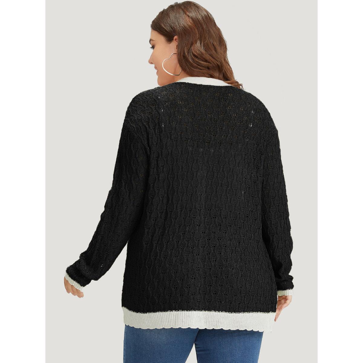 Plus Size Two Tone Patchwork Cut Out Button Down Cardigan Black Women Casual Loose Long Sleeve Work Cardigans BloomChic 22-24/3X Product Image