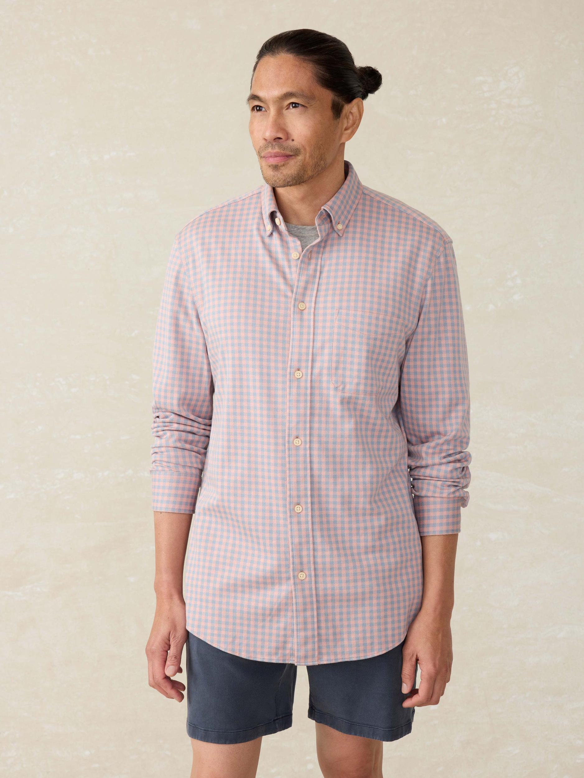 Coastline Knit Shirt - Blue Coral Gingham Male Product Image
