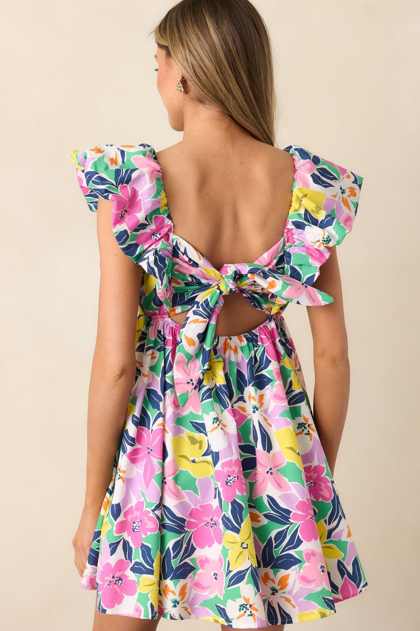 Blooming Love Pink Multi Flutter Sleeve Mini Dress Product Image