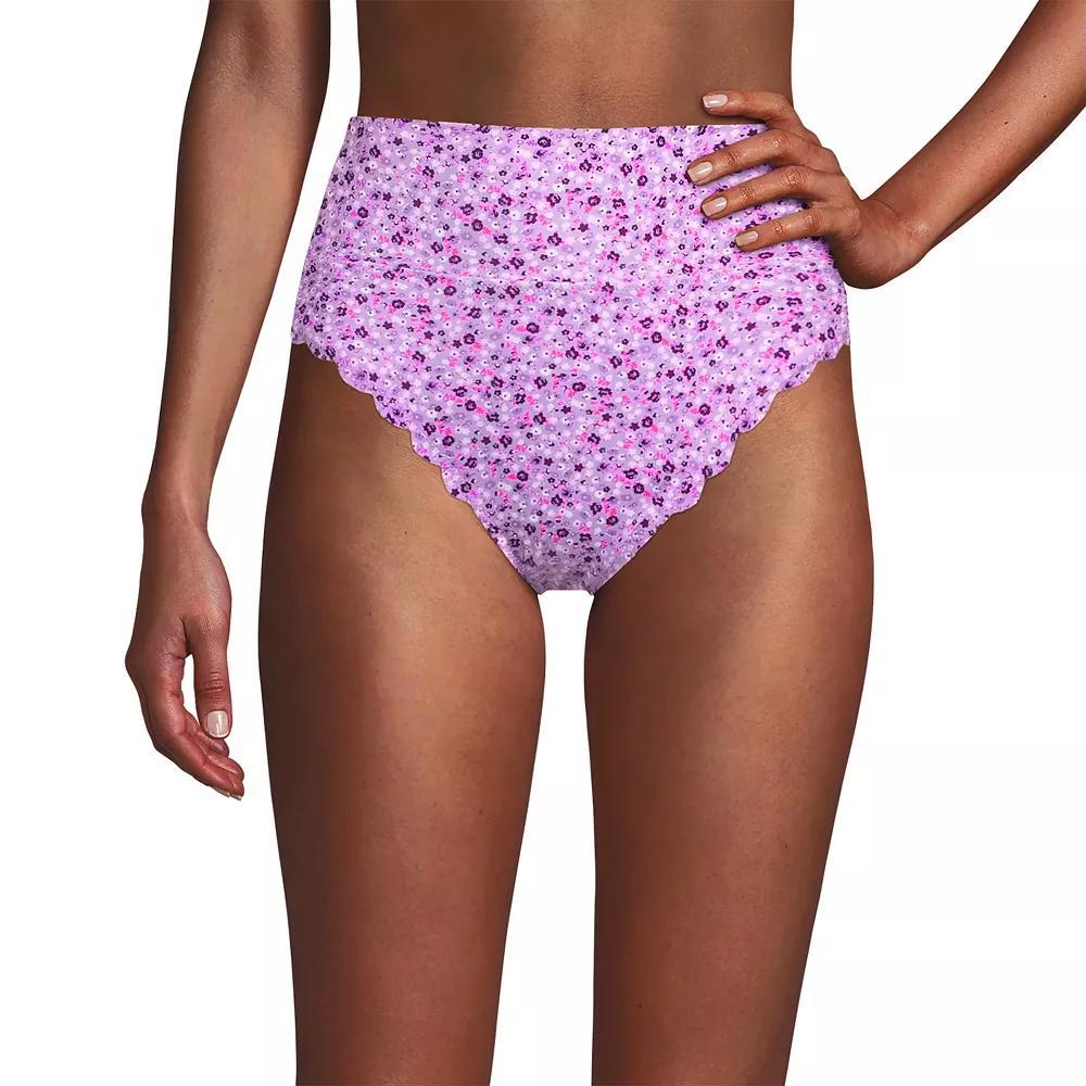Women's Lands' End Tugless Scallop High Waisted Swim Bottoms, Size: 4, Mint Green Floral Product Image
