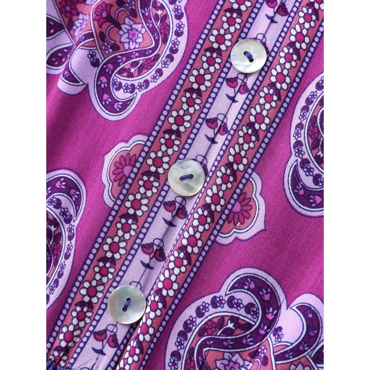 Plus Size Rayon Floral Print Color Contrast Midi Dress BlueViolet Women V-neck Short sleeve Curvy BloomChic 12/L Product Image