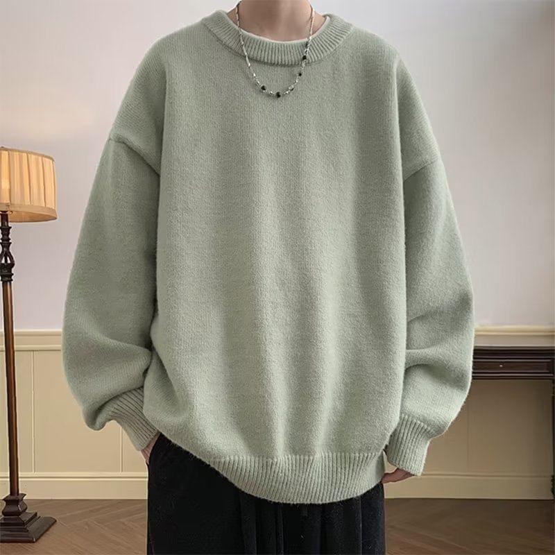 Crew Neck Plain Sweater Product Image
