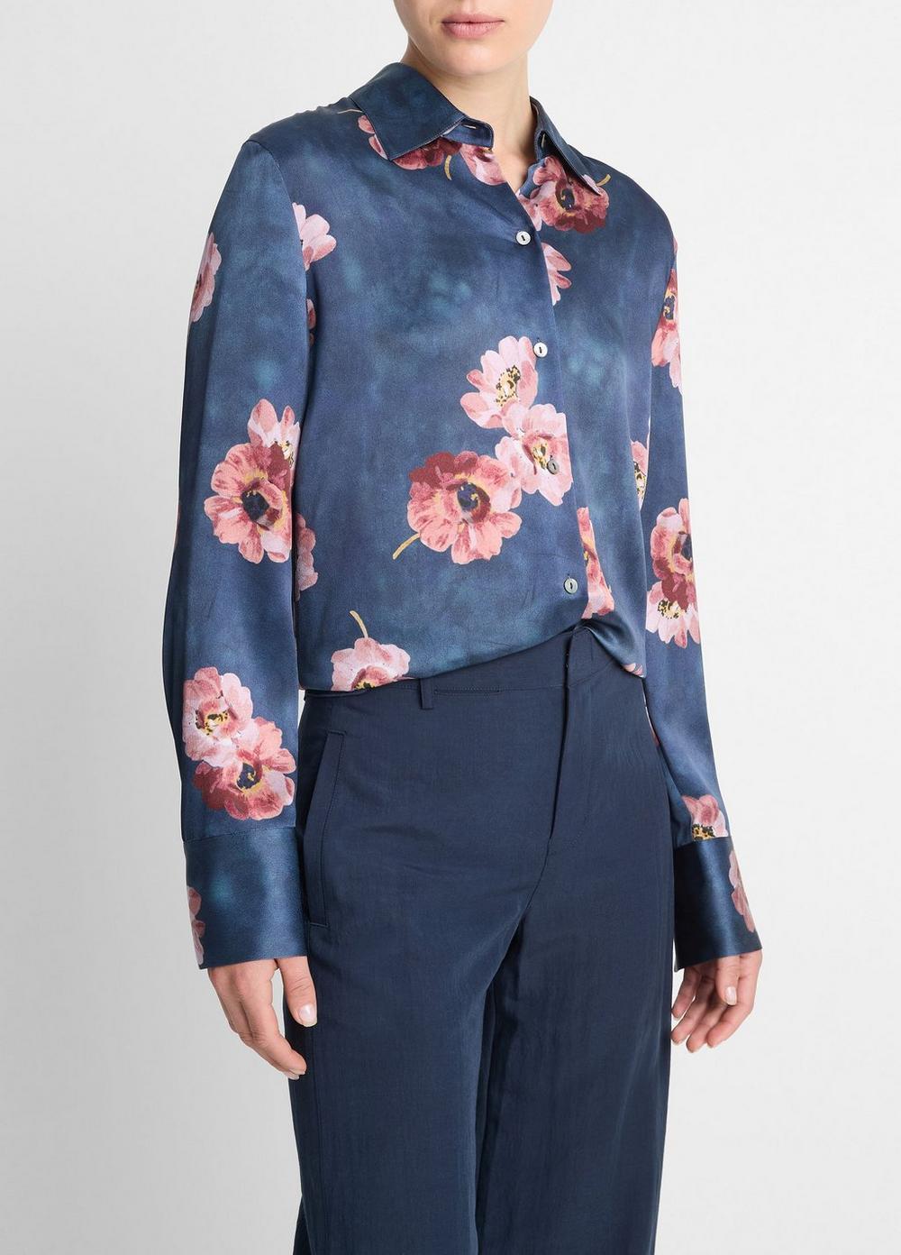 Painted Poppy Silk Long-Sleeve Blouse Product Image