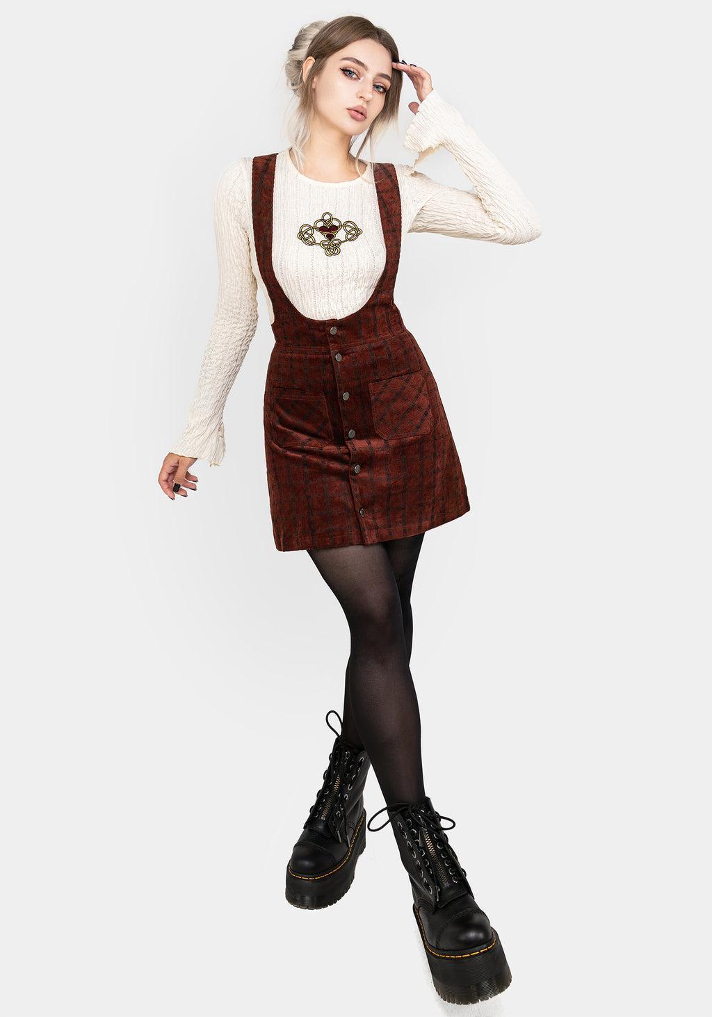 Terracotta Check Cord Mini Pinafore Skirt Product Image