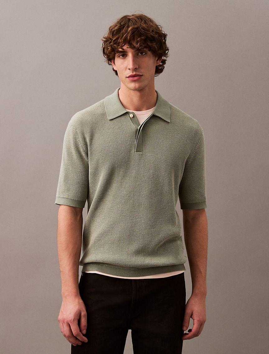 Smooth Cotton Waffle Sweater Polo Shirt Product Image