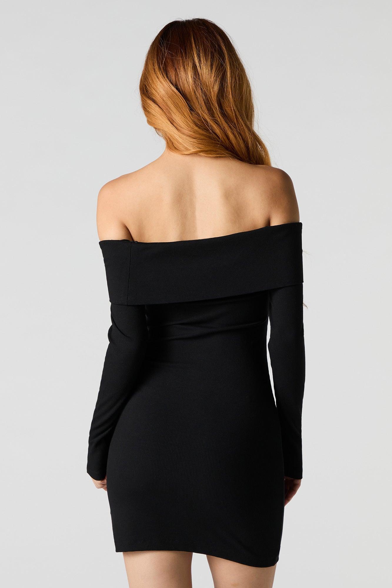 Ribbed Off Shoulder Long Sleeve Mini Dress Female Product Image