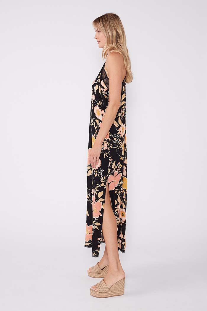 Floral Lace Trim Racerback Maxi Dress Product Image