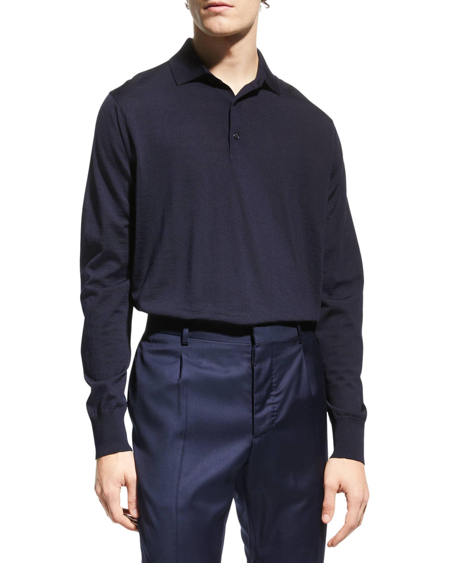 Men's Long-Sleeve Wool Polo Shirt Product Image