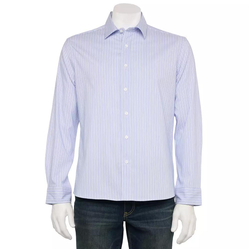 Men's Sonoma Goods For Life® Long-Sleeve Performance Shirt, Size: XL, Blue White Mini Stripe Product Image