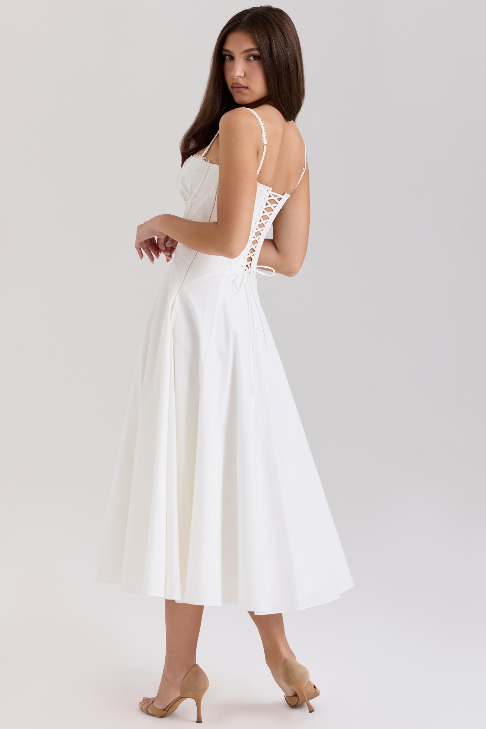 Steffani  white stretch cotton midi sundress Product Image