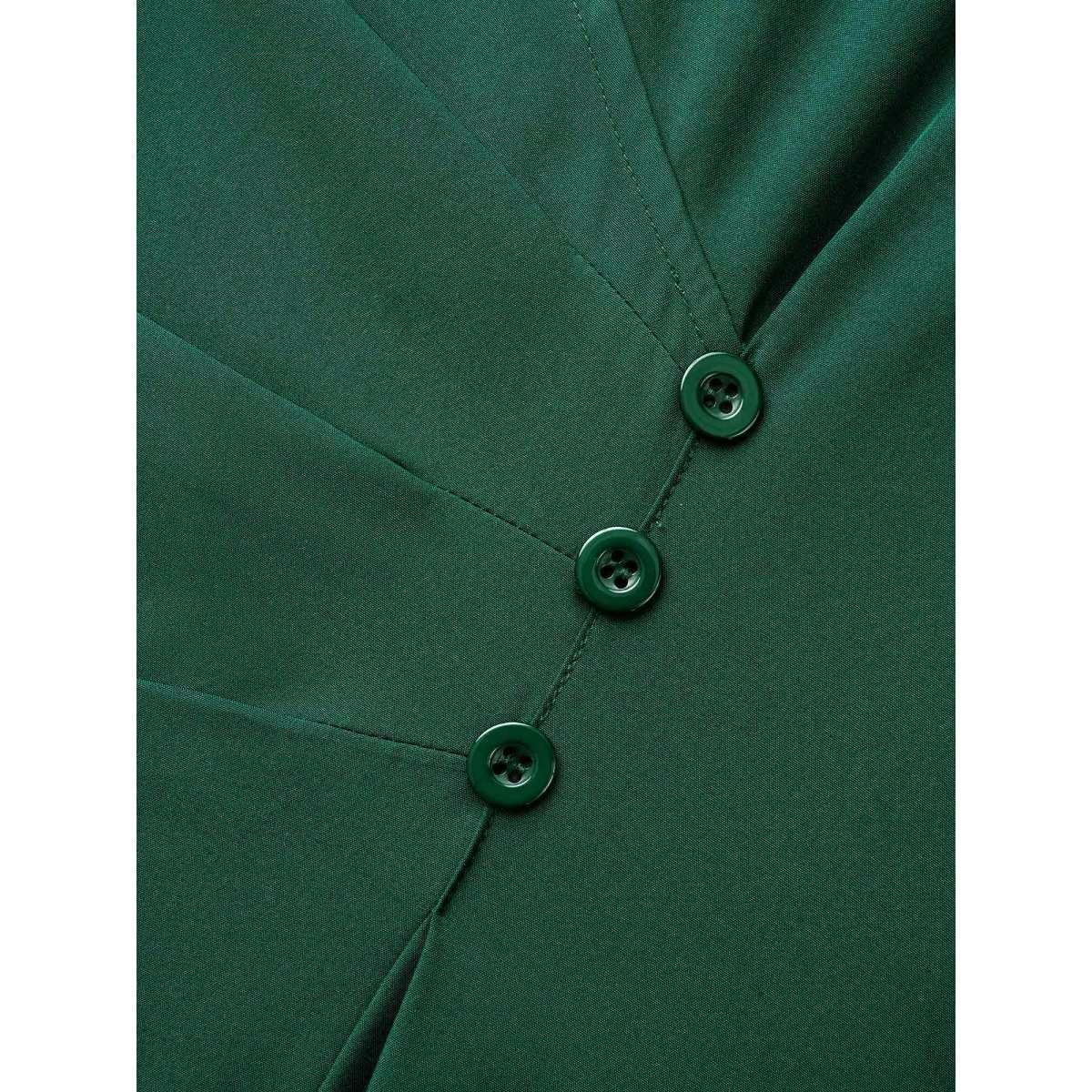 Plus Size Shirt Collar Pleated Button Detail Dress ArmyGreen Women At the Office Pleated Shirt collar Long Sleeve Curvy BloomChic 30/6X Product Image