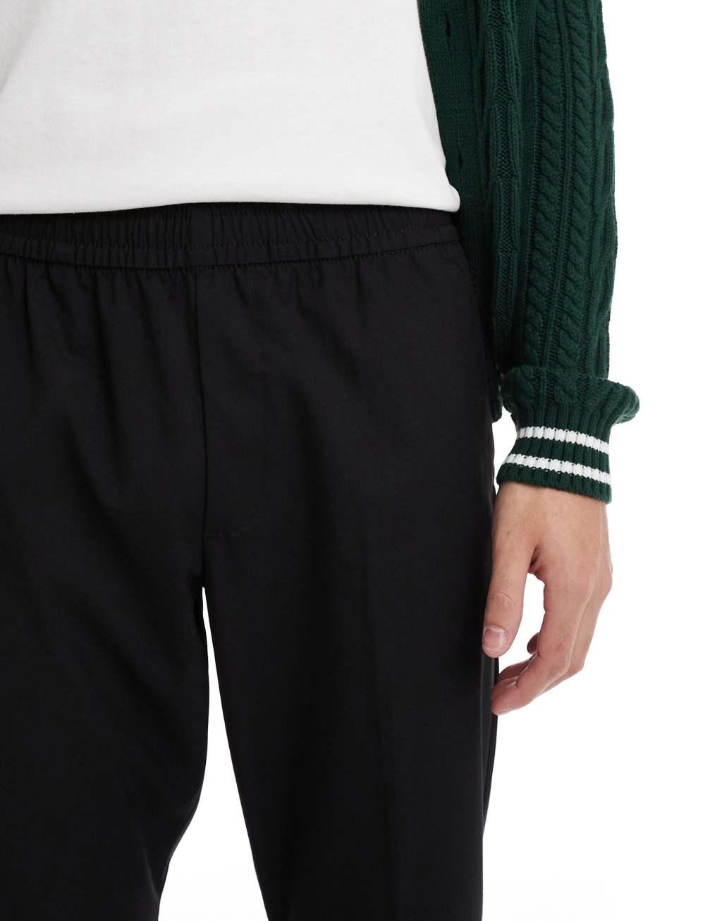 Jack & Jones drawstring smart tapered loose pants in black Product Image