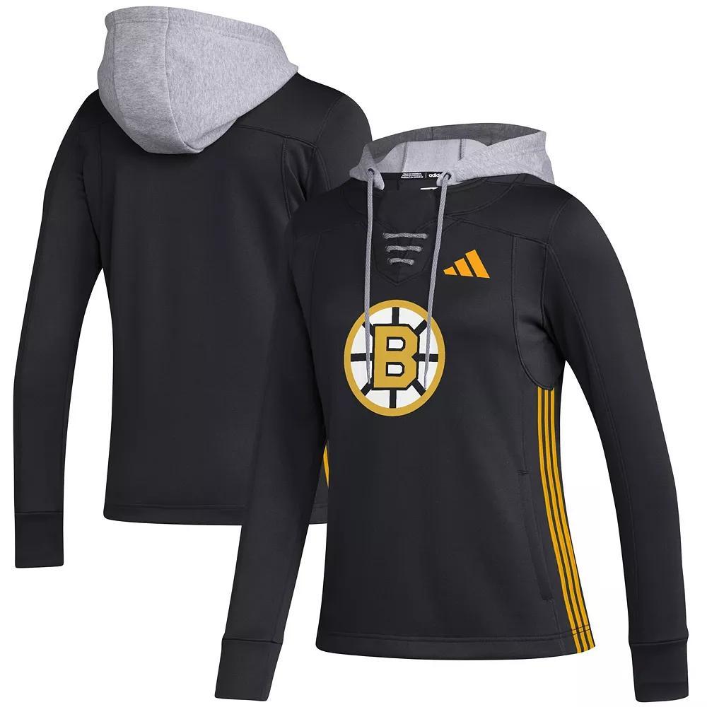 Women's adidas Black Boston Bruins Refresh Skate Lace AEROREADY Pullover Hoodie, Size: 2XL Product Image