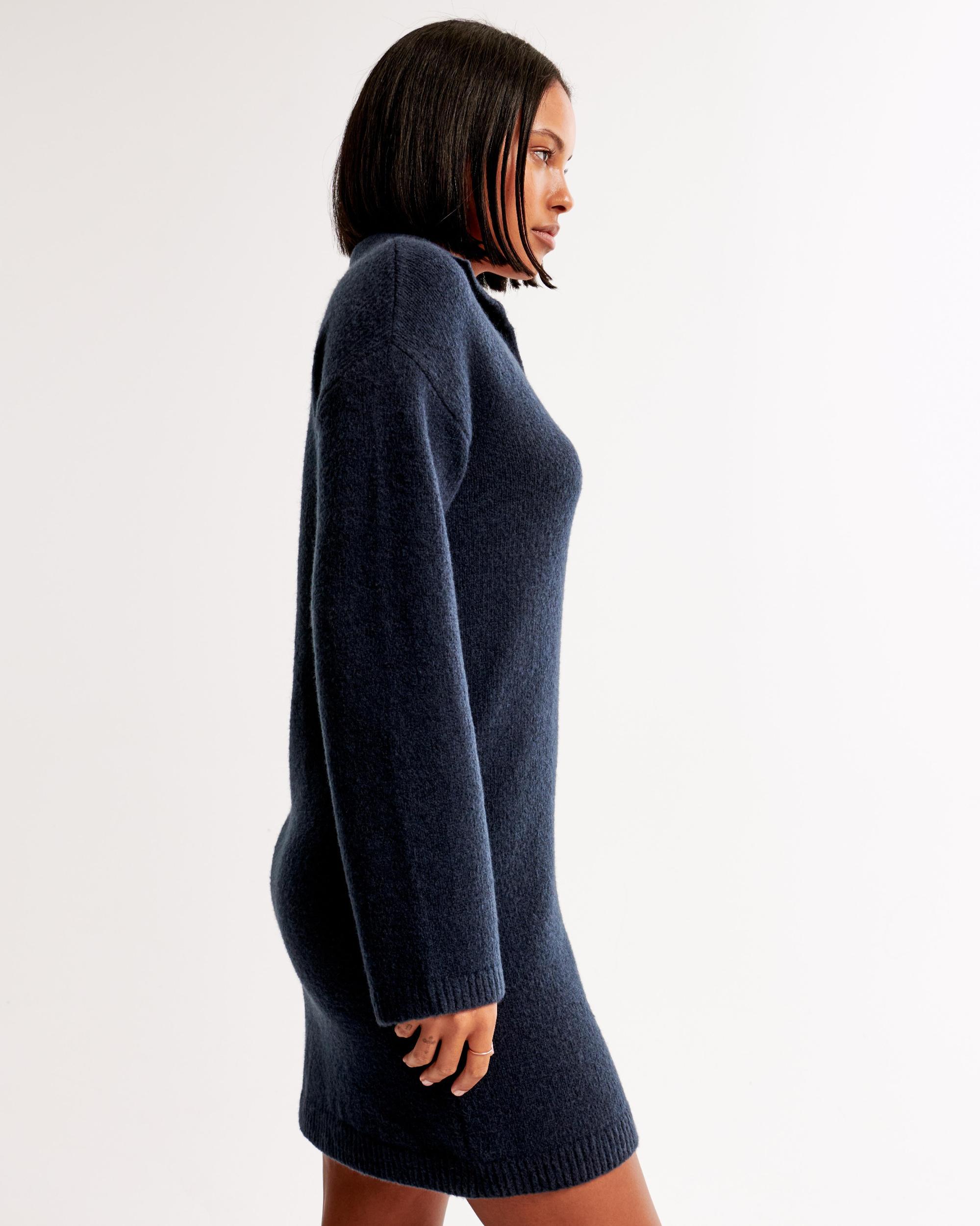 Long-Sleeve Collared Mini Sweater Dress Product Image