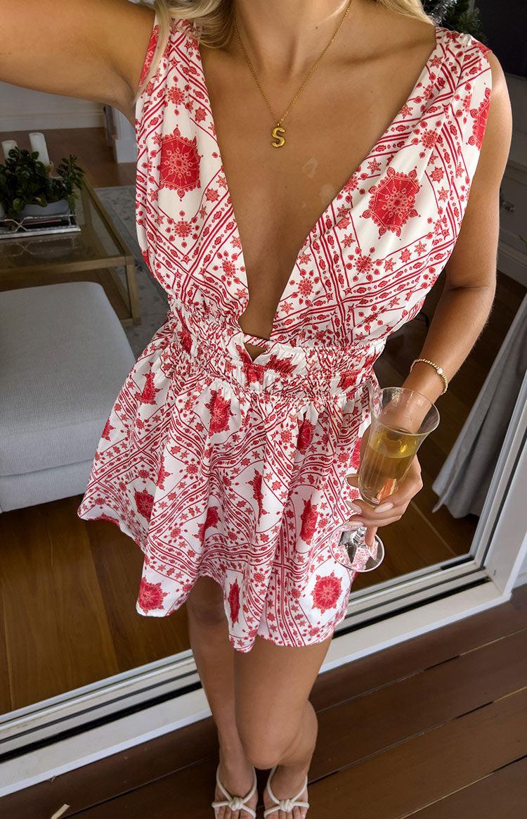 Genovia Red Tile Print Mini Dress Product Image