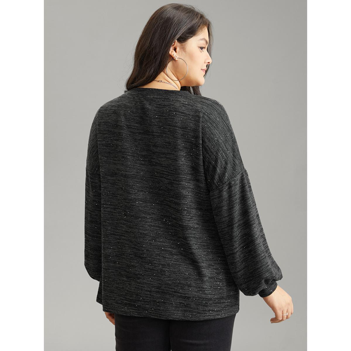 Plus Size Sequin Lantern Sleeve Drop Shoulder Sweatshirt Women DimGray Casual Sequin Round Neck Dailywear Sweatshirts BloomChic 14-16/1X Product Image