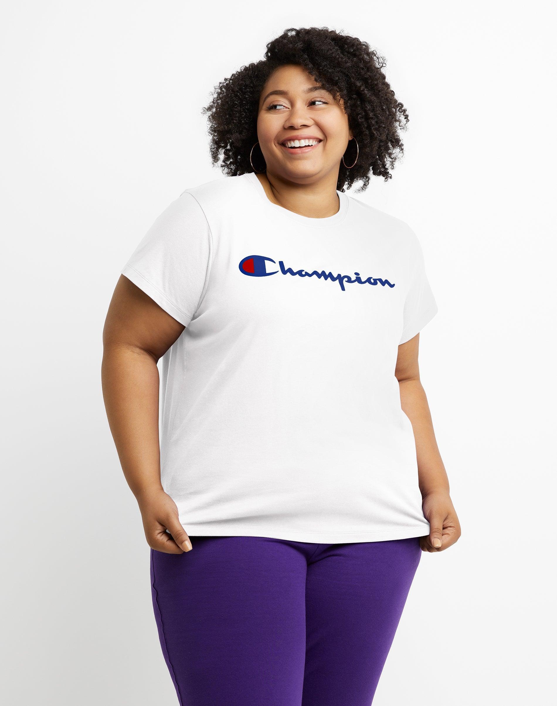 Womens Champion Classic T-Shirt, Script Logo (Plus Size) Black 2X Product Image