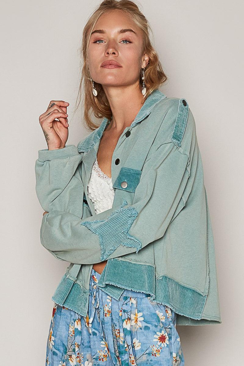 Contrast Corduroy Detail Button Down Shacket Product Image