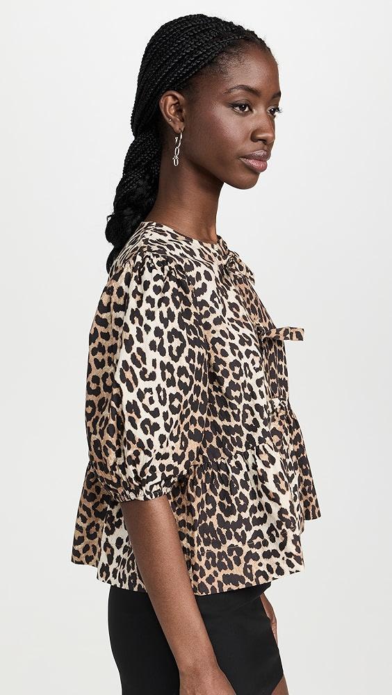 GANNI Printed Cotton Poplin Peplum Blouse | Shopbop Product Image