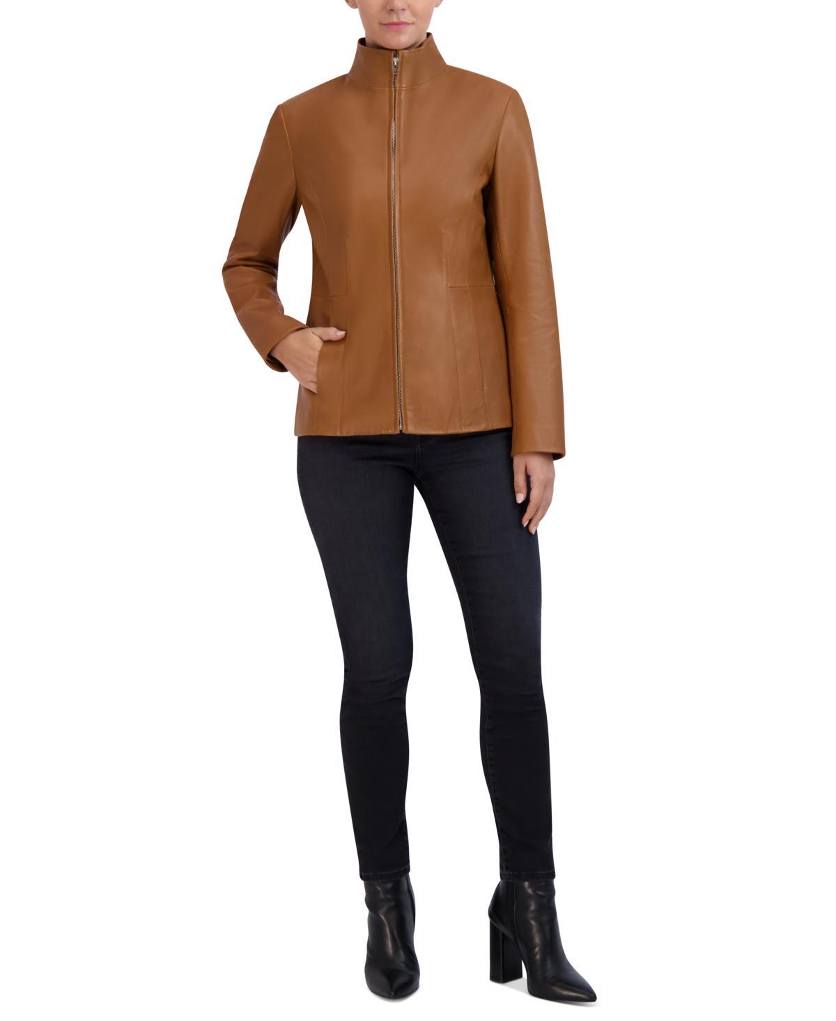 Cole Haan Leather Stand Collar Jacket Product Image