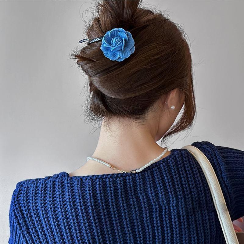 Flower Denim Twisted Hair Clip Product Image