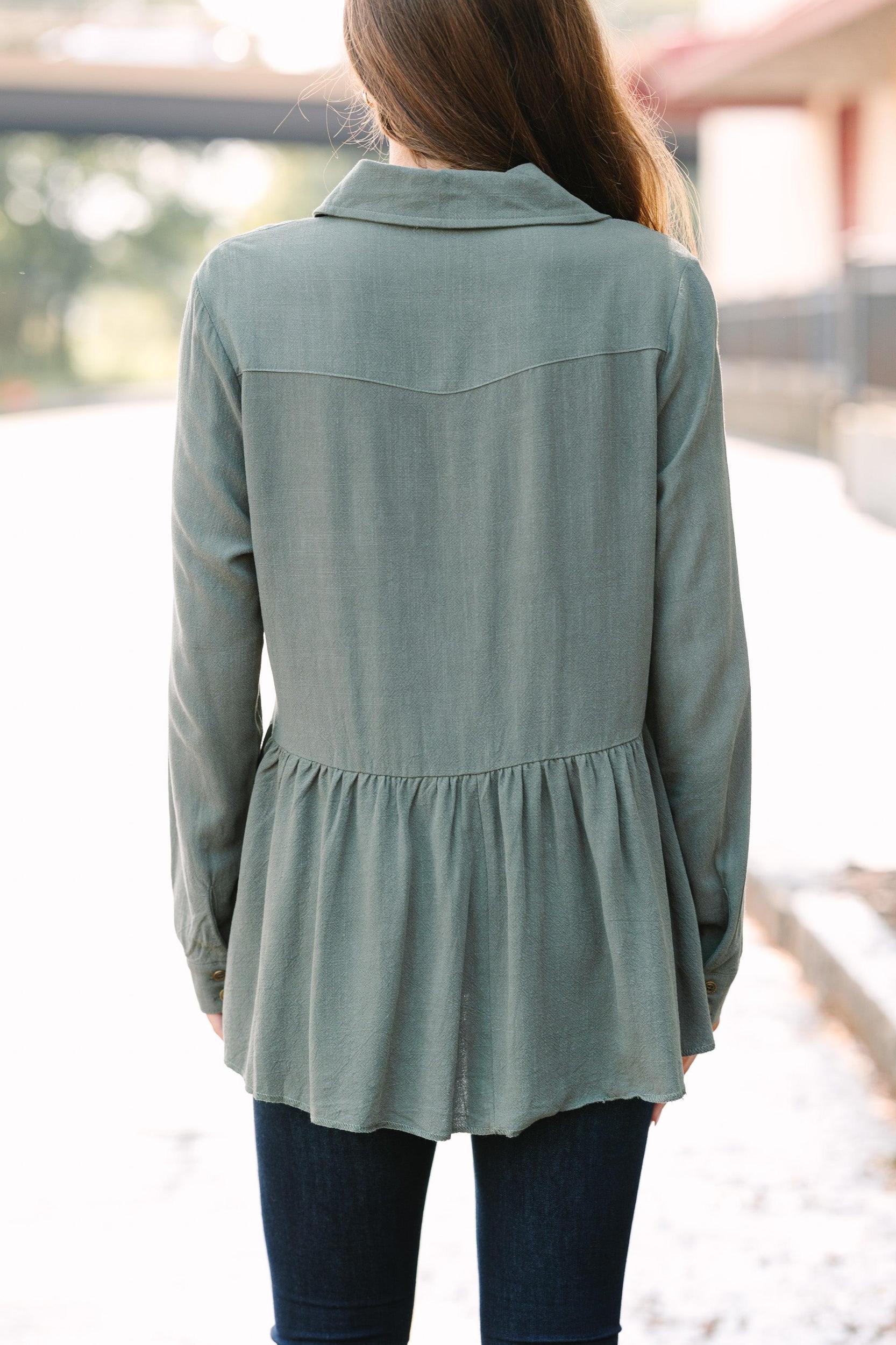 Call On Me Army Green Linen Top Female Product Image