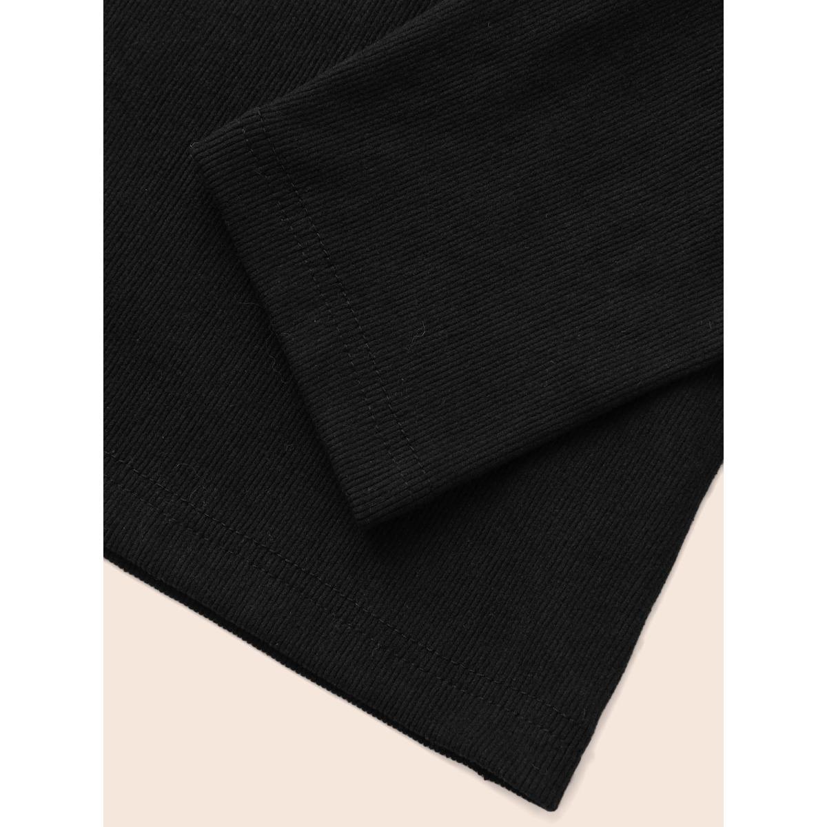 Plus Size Hooded Zipper Medium Stretch Sweatshirt Women Black Casual Texture Hooded Everyday Sweatshirts BloomChic 26/4X Product Image