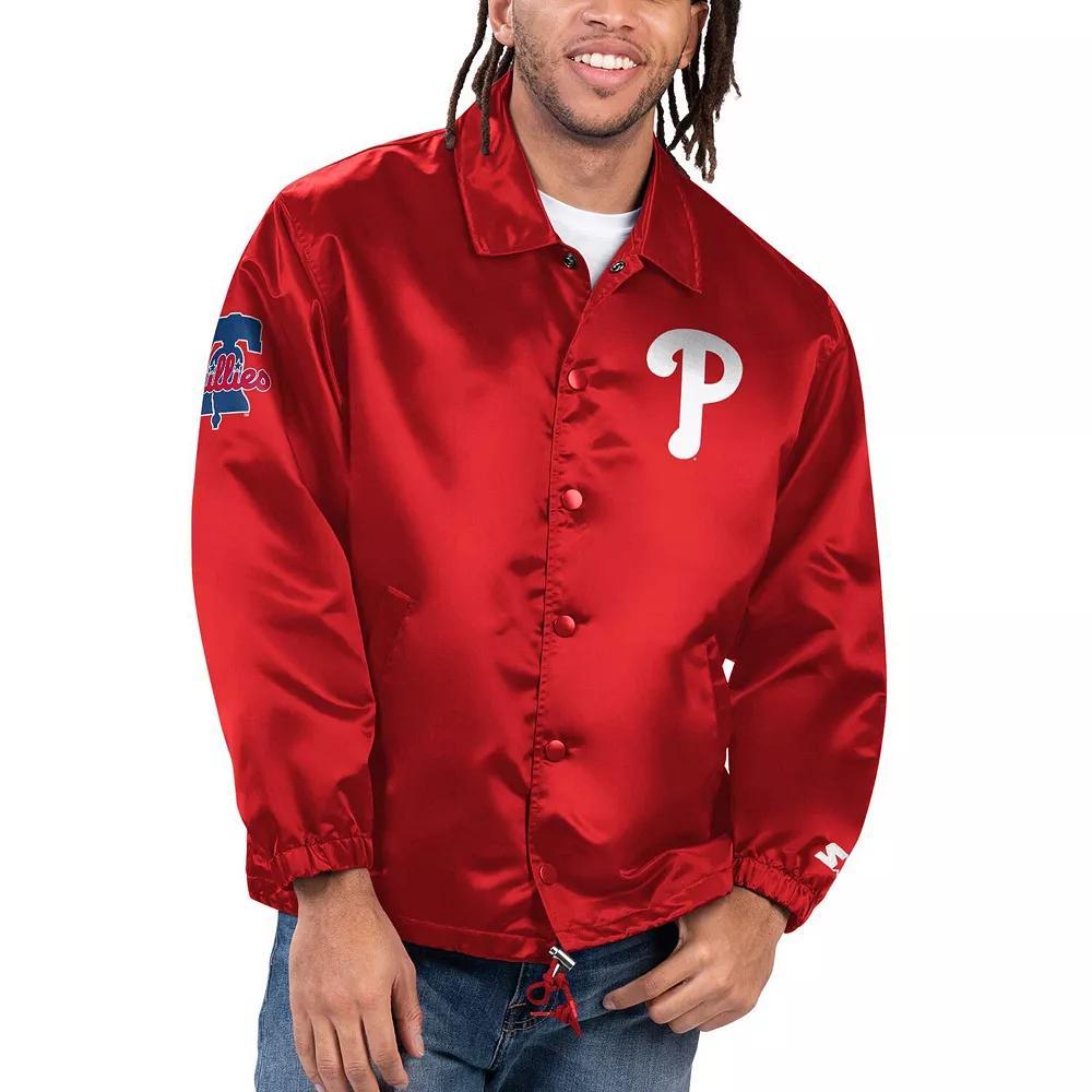 Men's Starter Red Philadelphia Phillies Option Route Satin Full-Snap Jacket, Size: Small Product Image