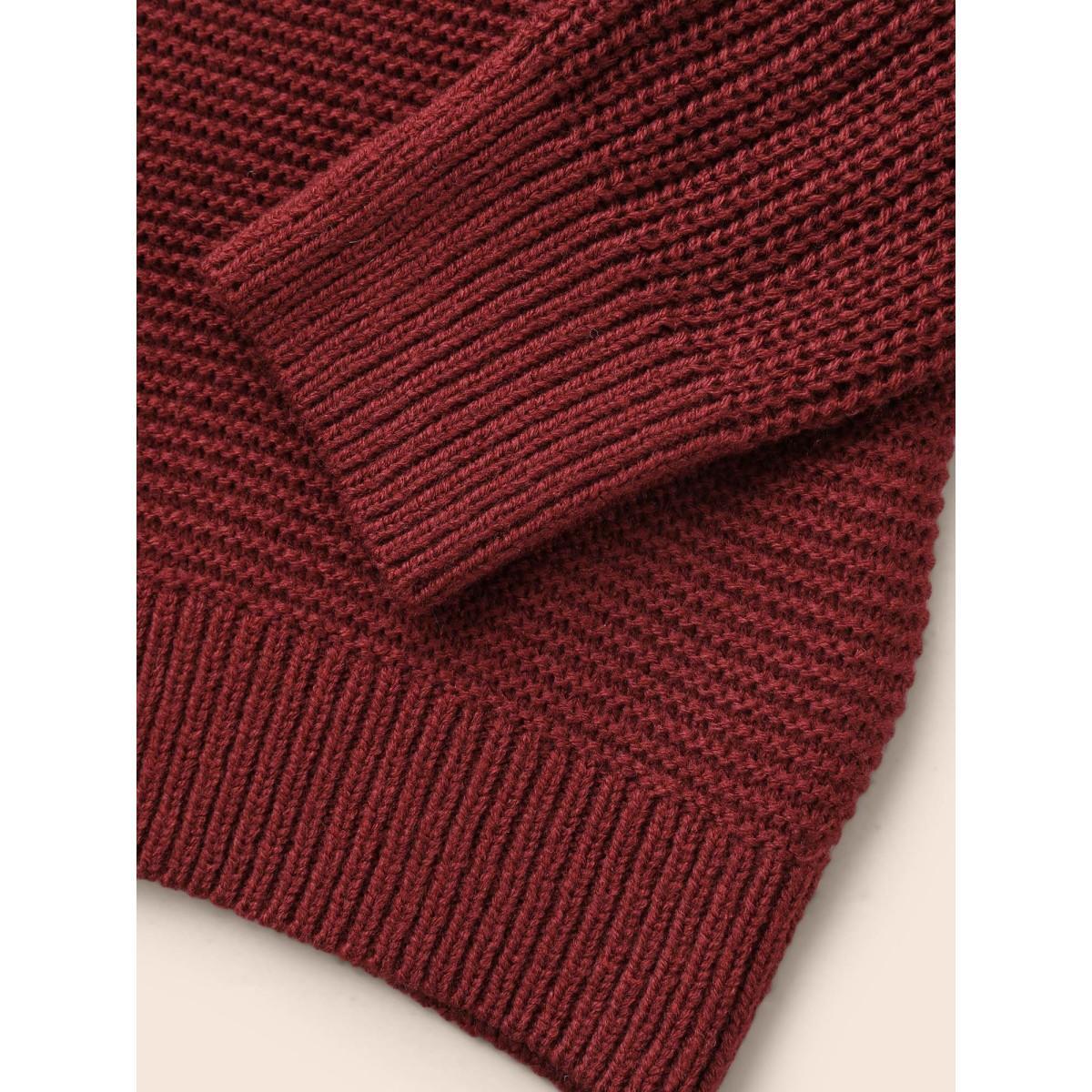 Plus Size Texture Cable Knit Drop Shoulder Pullover Burgundy Women Casual Loose Long Sleeve Round Neck Everyday Pullovers BloomChic 26/4X Product Image