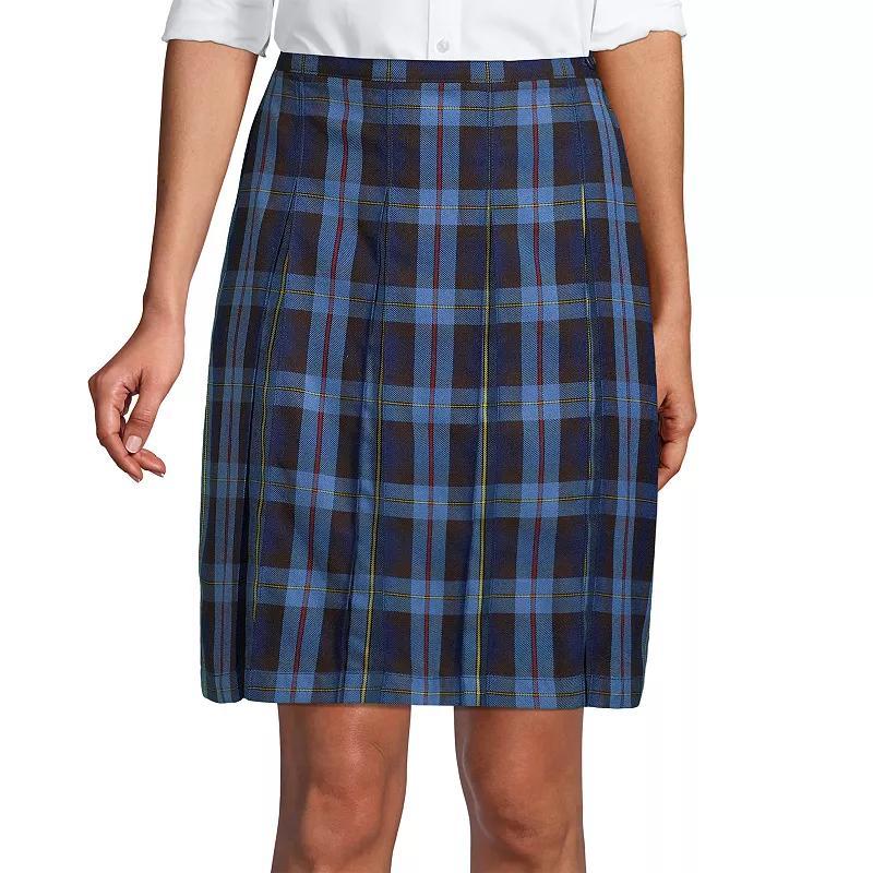 Women's Lands' End School Uniform Plaid Box Pleat Skirt, Size: 2, Clear Blue Plaid Product Image