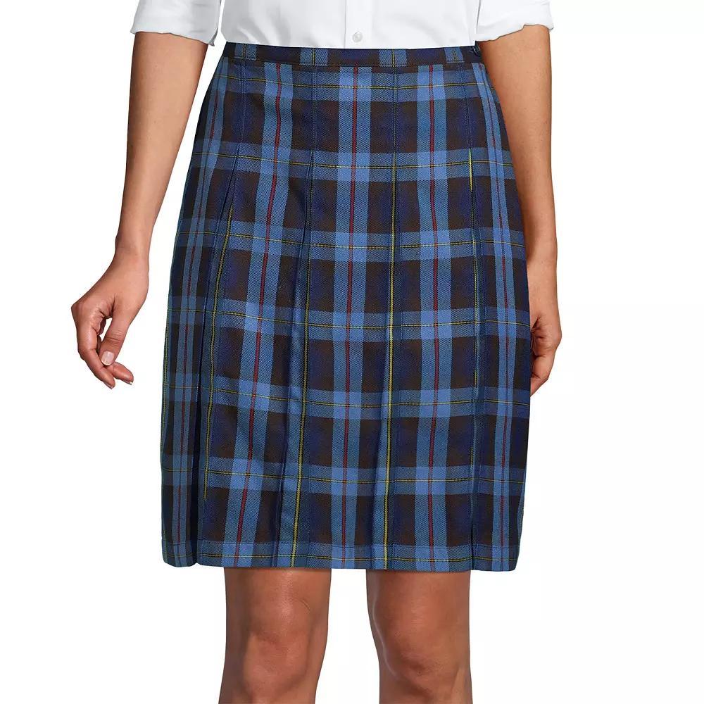 Women's Lands' End School Uniform Plaid Box Pleat Skirt, Size: 2, Clear Blue Plaid Product Image