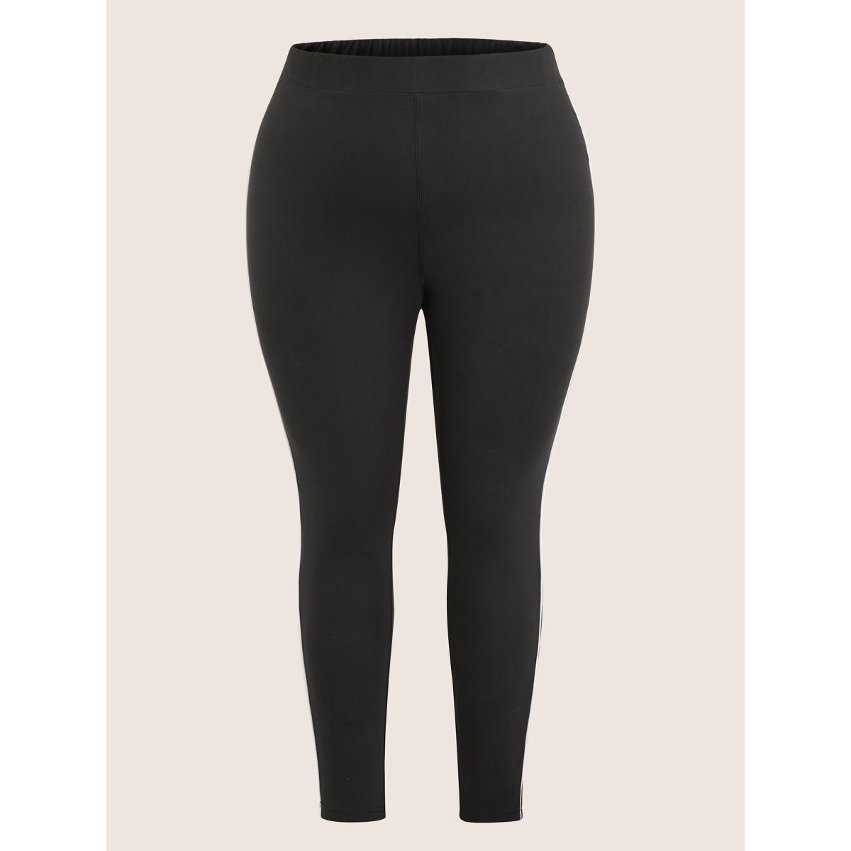 Plus Size Contrast Seam Detail High Rise Leggings Women Black Casual High stretch Skinny High Rise Everyday Leggings BloomChic 22-24/3X Product Image