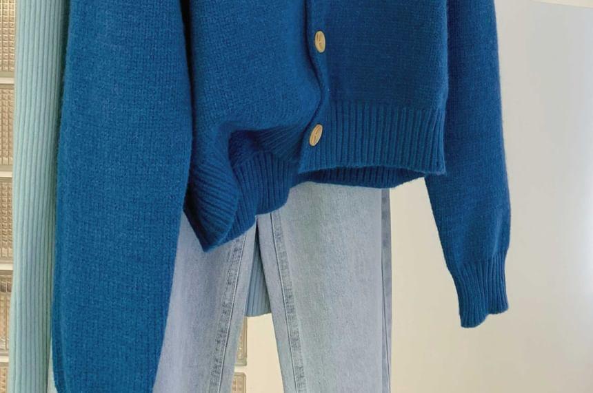 Mock Neck Button-Up Plain Cardigan Product Image