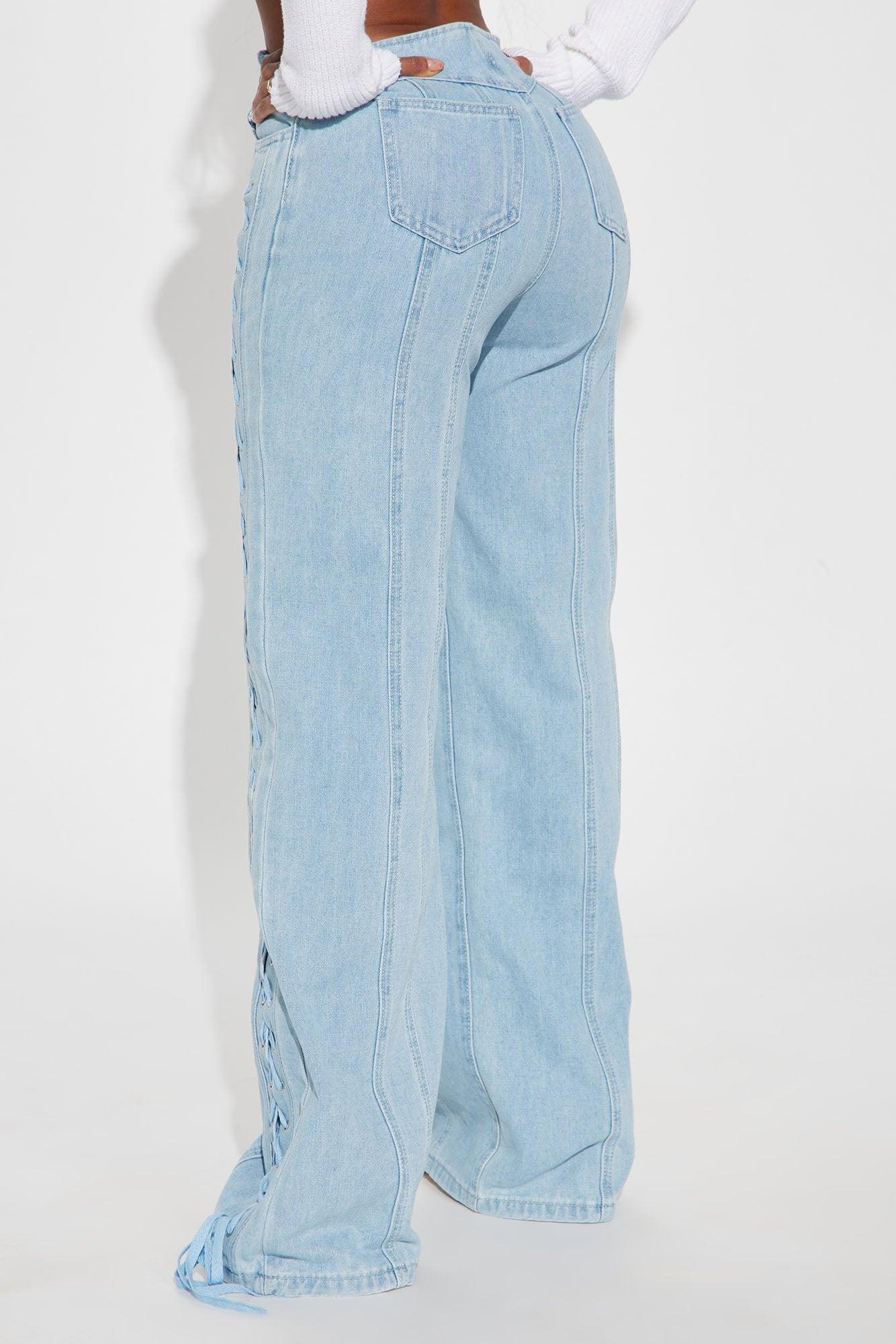 Kendall Lace Up Non Stretch Straight Leg Jeans - Light Wash Product Image