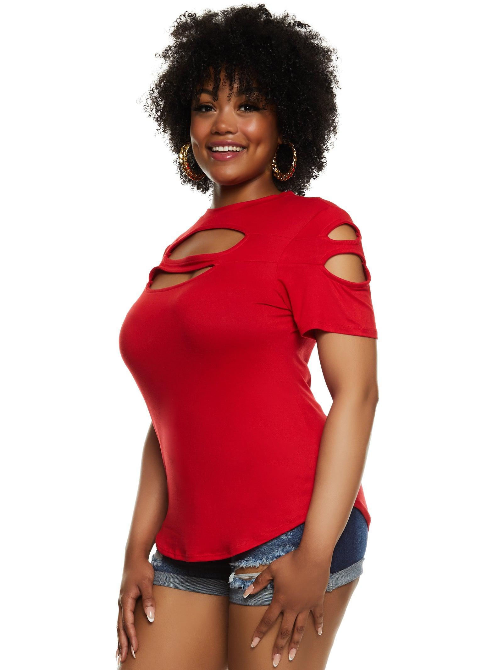 Womens Plus Size Cut Out Crew Neck T Shirt Product Image