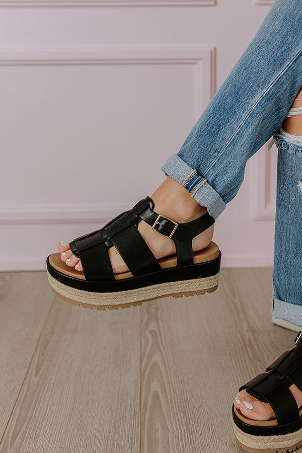 The Frankie Faux Leather Espadrille in Black Product Image