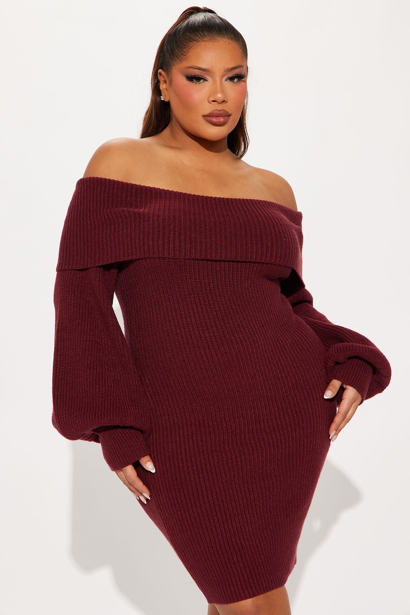 Faith Sweater Mini Dress - Burgundy Product Image
