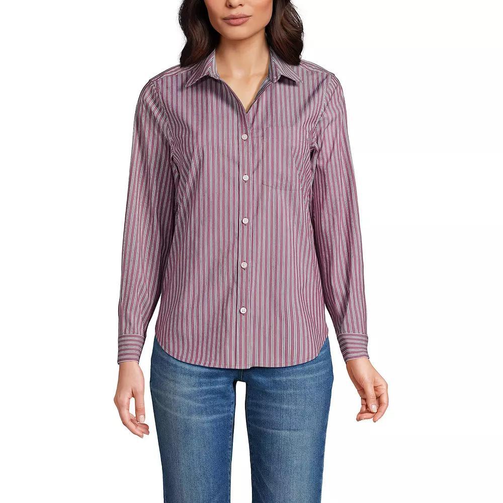 Women's Lands' End Cooling Button-Front Shirt, Size: Medium, Green Stripe Product Image