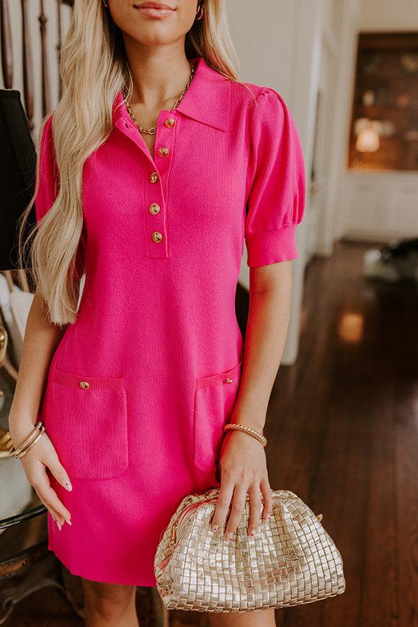 Vino On The Patio Knit Mini Dress in Hot Pink Product Image