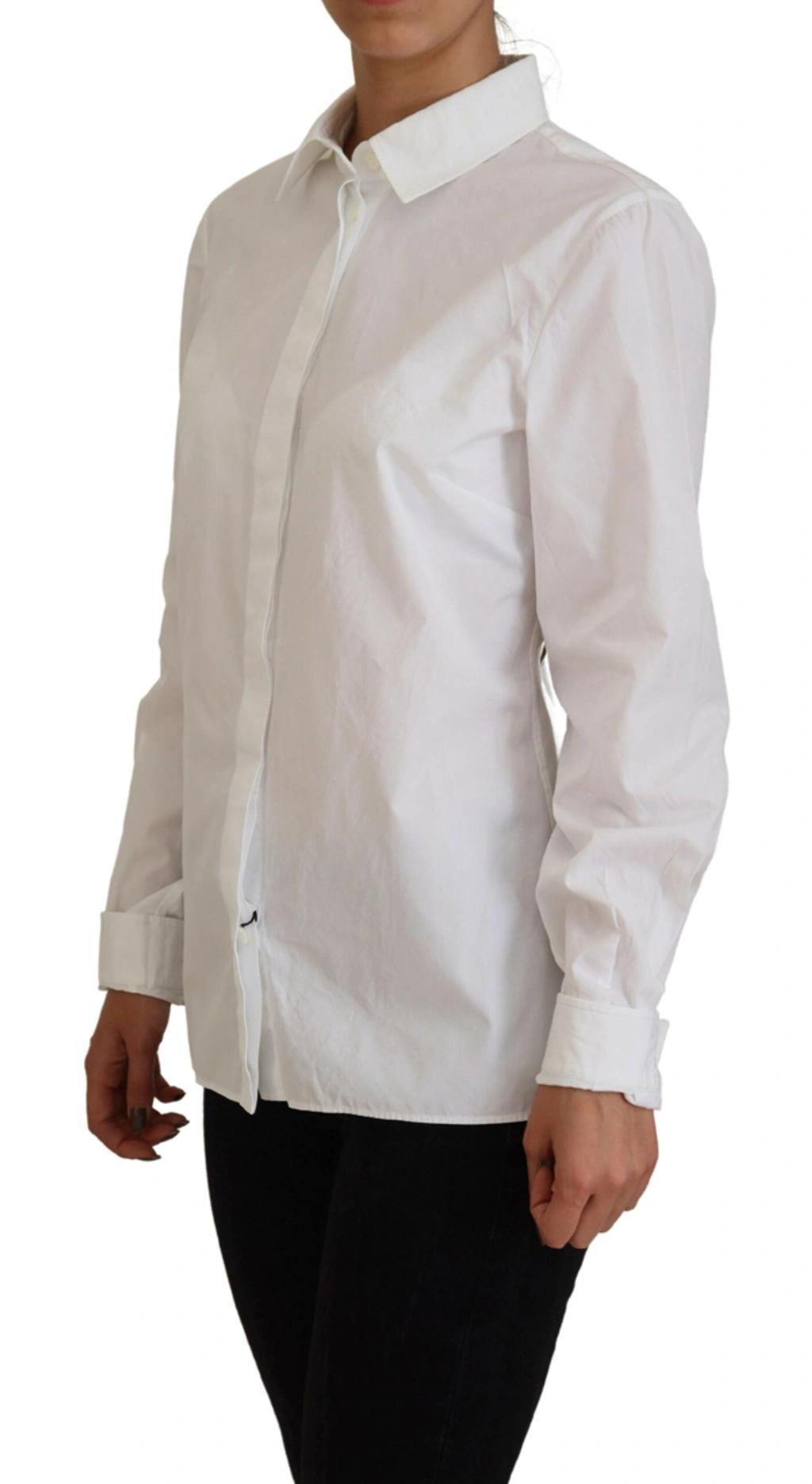DOLCE & GABBANA White Cotton Collared Long Sleeves Formal Top Product Image