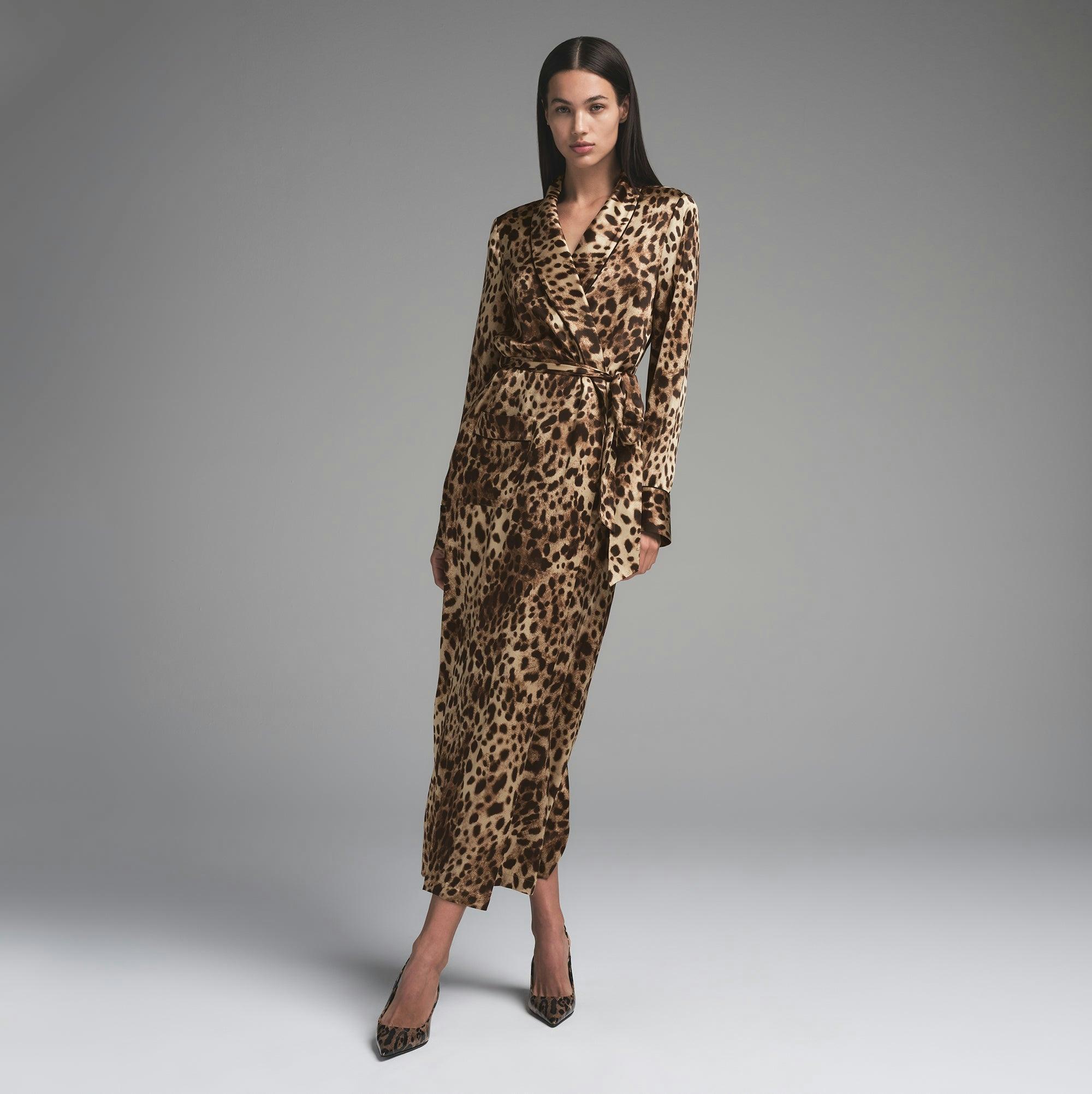 DOLCE&GABBANA X SKIMS SILK LONG ROBE | LEOPARD Product Image