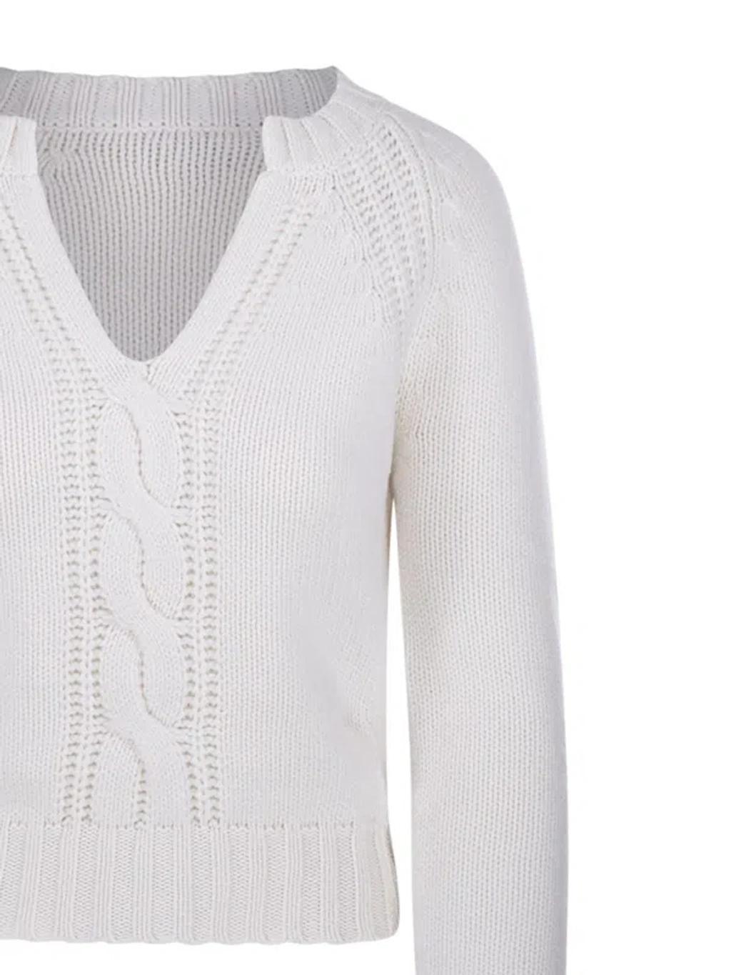 MAX MARA Cancan V Neck Cable Sweater In White Product Image