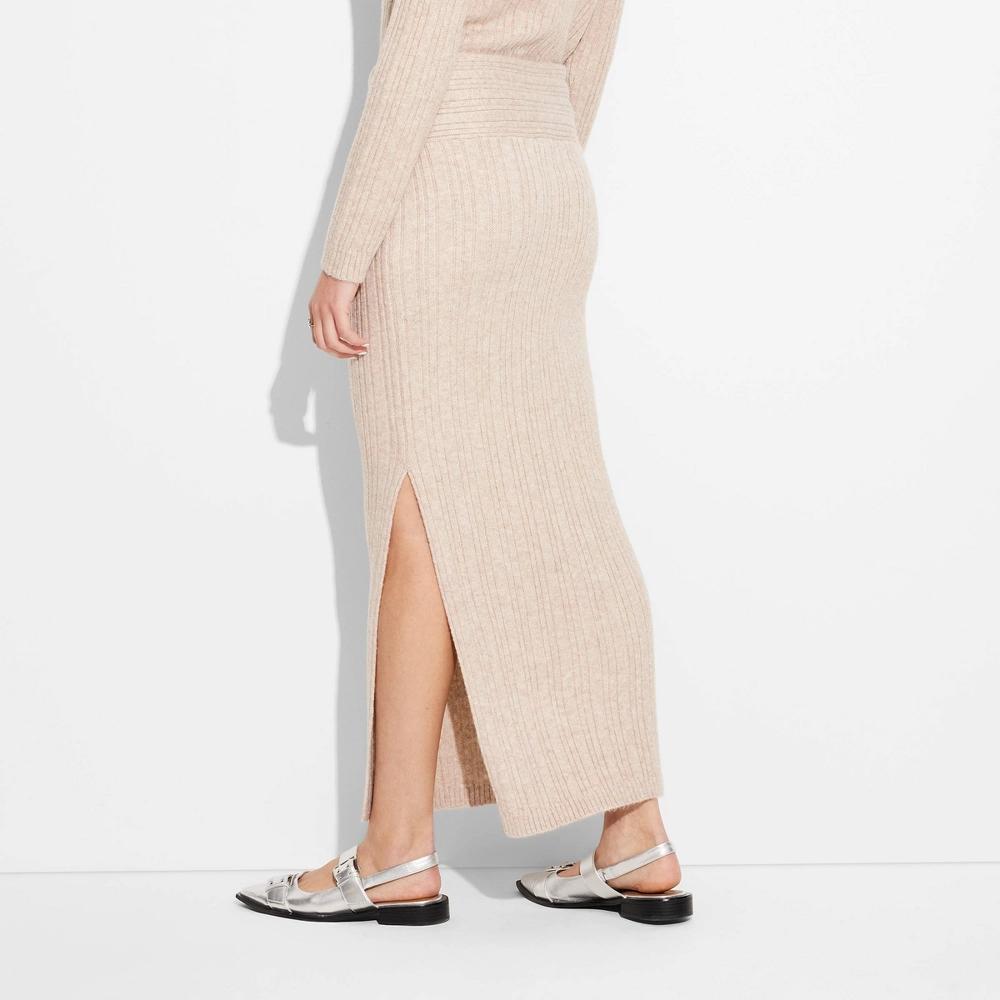 Women's Maxi Sweater Skirt - Wild Fable™ Beige S: Recycled Polyester, Viscose, Midweight, Regular Fit, Elastic Waistband Product Image