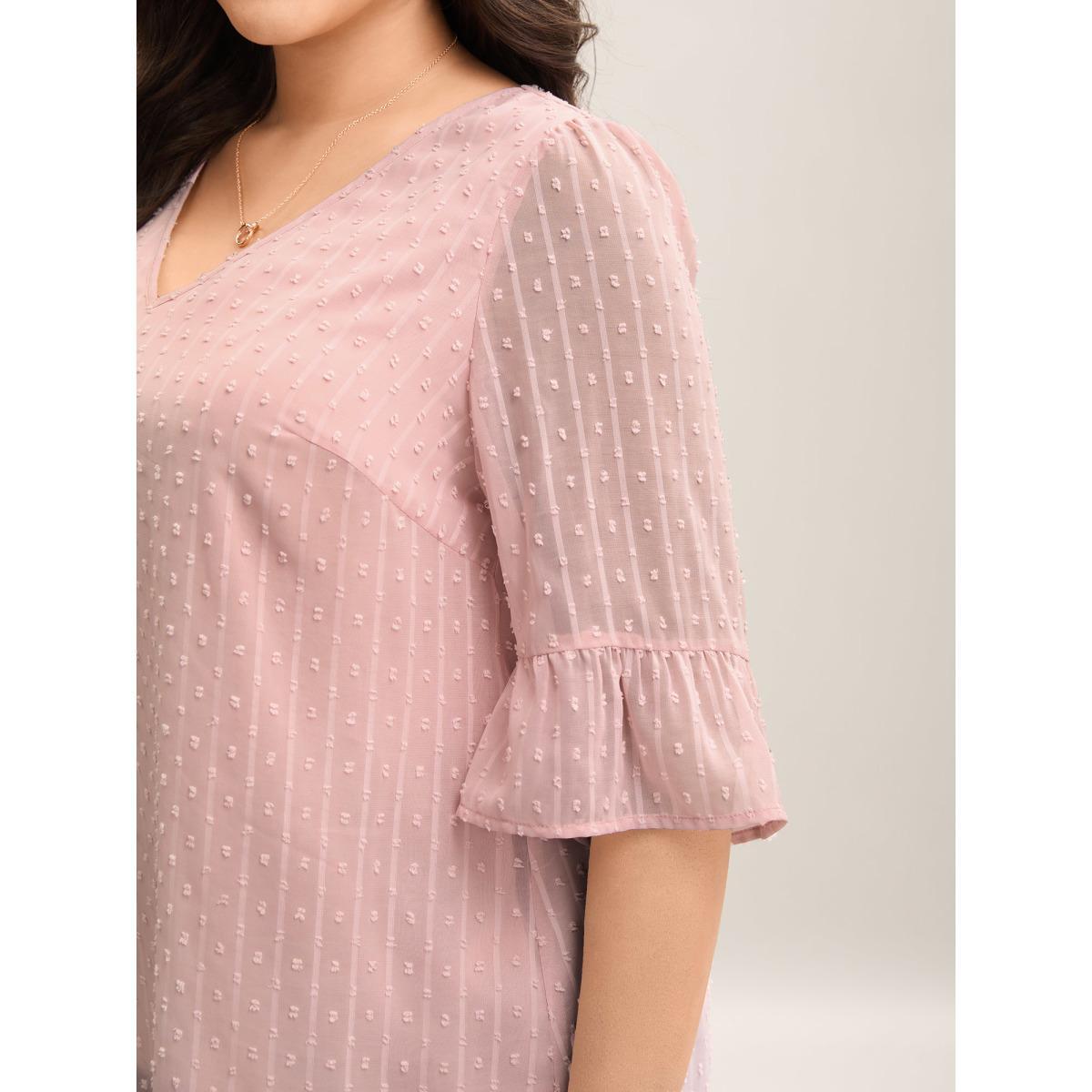 Plus Size Dirtypink Textured Woven V-Neck Blouse Women Elegant Elbow-length sleeve V-neck Everyday Blouses BloomChic 14-16/1X Product Image