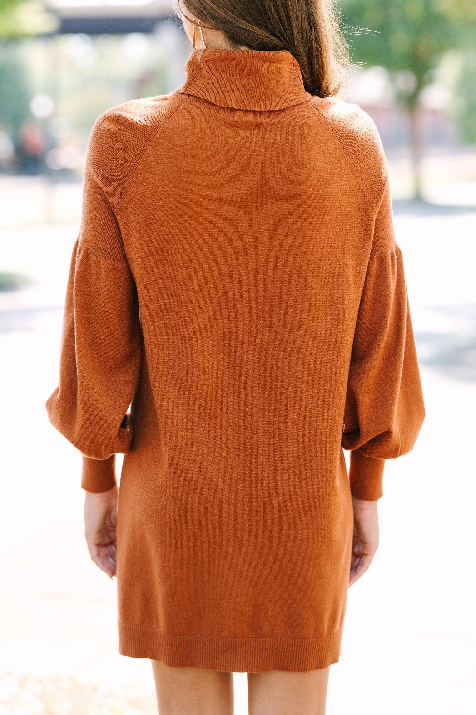 Wherever You Go Brown Turtleneck Sweater Dress Female Product Image