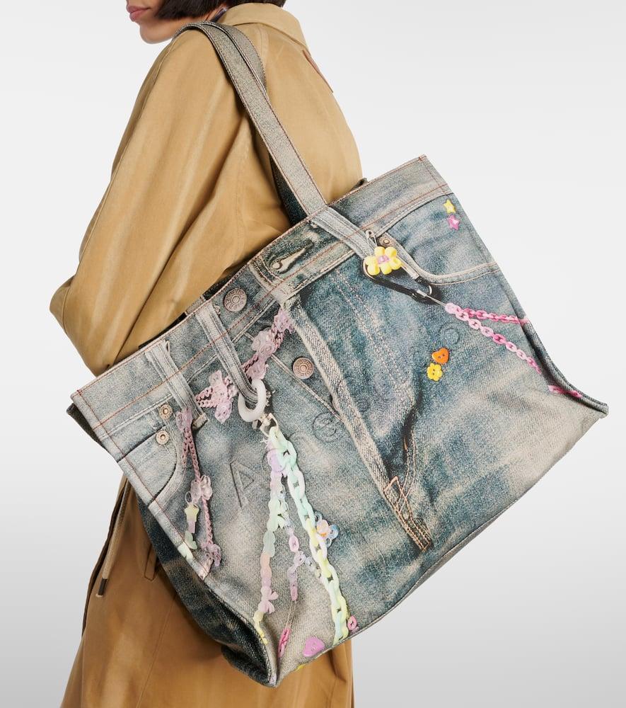 ACNE STUDIOS Printed Denim Tote Bag With Eight In Blue Product Image
