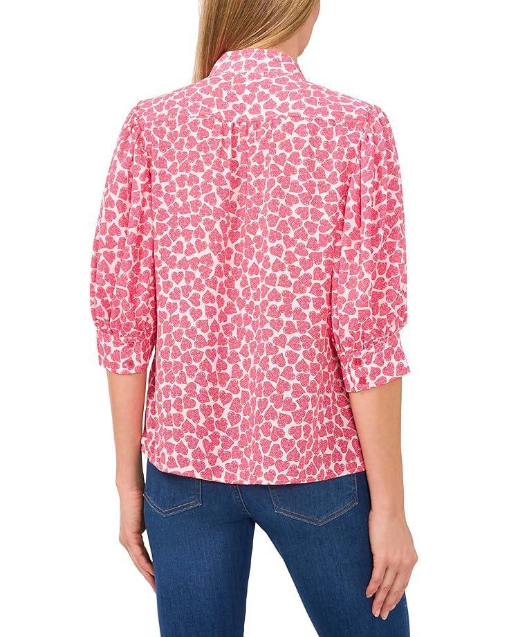 Heart Long Sleeve V-Neck Blouse Product Image