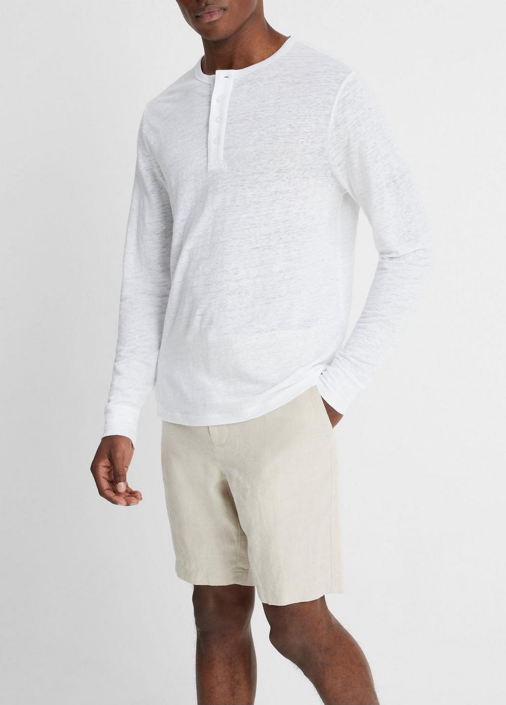 Mens Linen Long-Sleeve Henley, Optic White, Size XL Vince Product Image