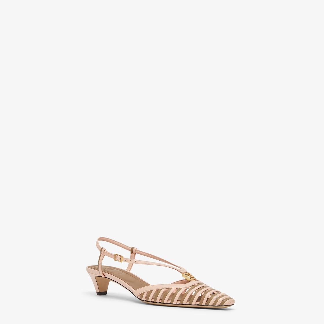 Fendi FFoldPink and beige leather low-heeled slingbacks Product Image